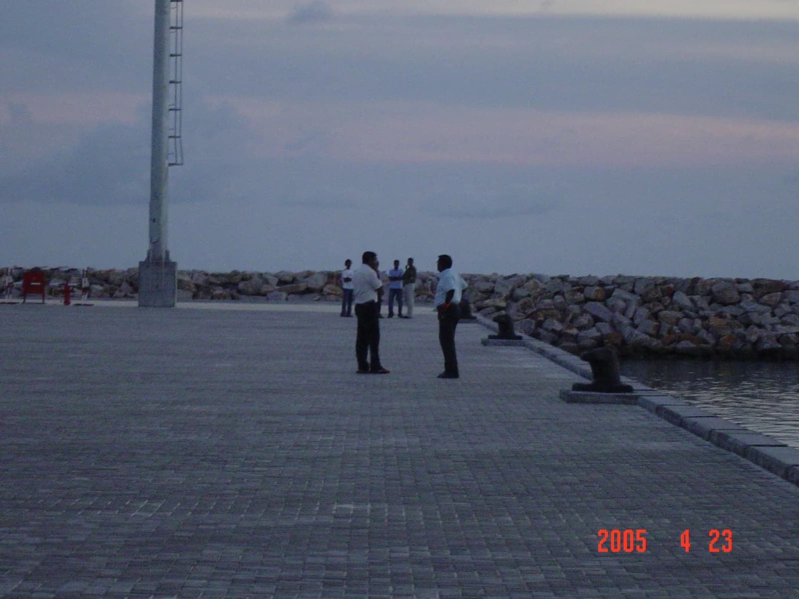 Navigation beacon on the completed breakwater at a Maldivian regional port